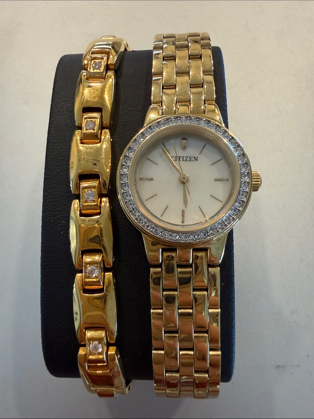 Citizen Women's Gold Crystal Bezel Bracelet Watch with Matching Link Bracelet